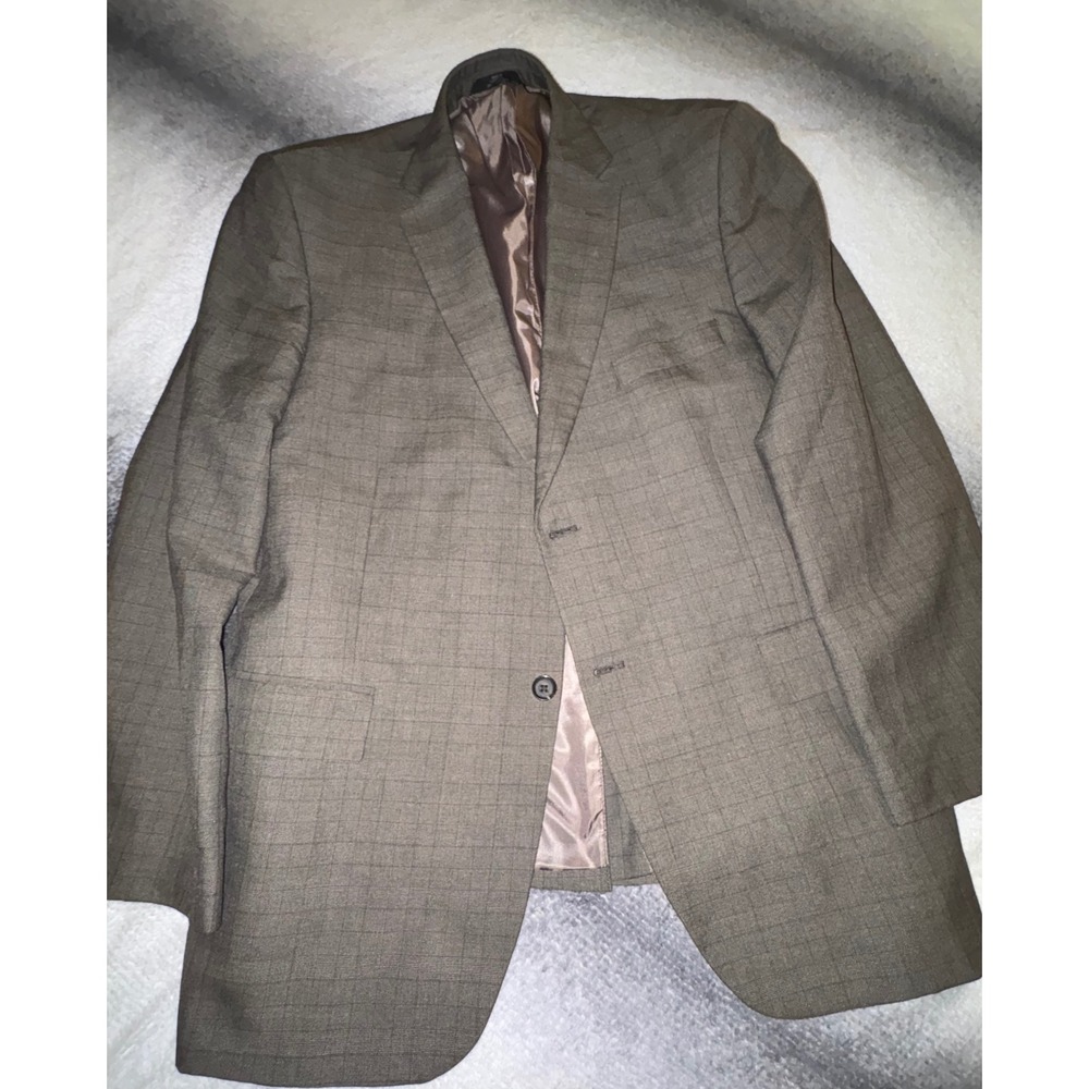 Haggar Mens Brown Glen Plaid Two Button Blazer Sport Coat 46R